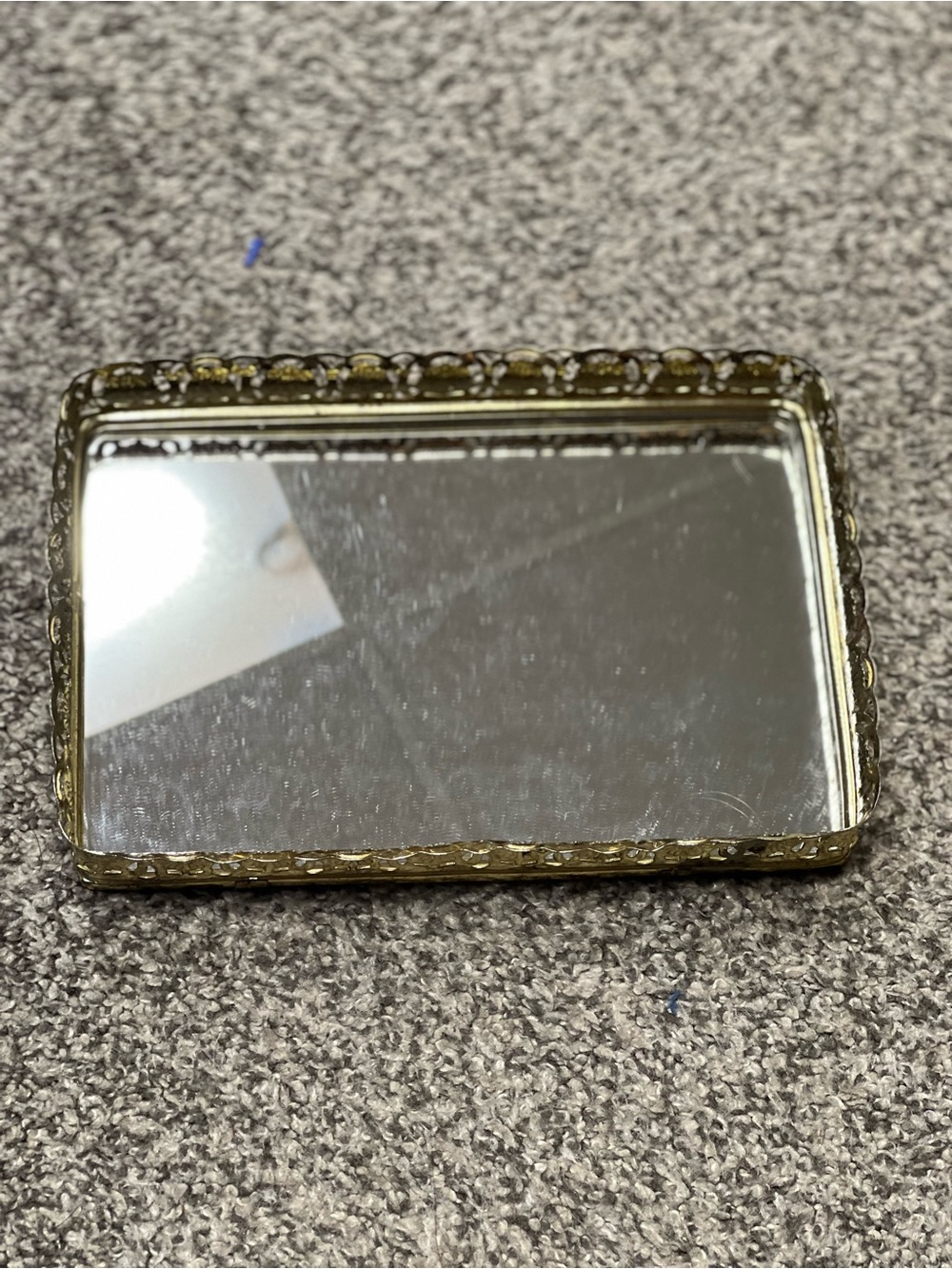 Gold Scalloped Edge Rectangular Vanity Tray with Mirror